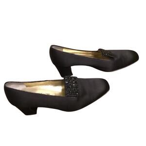 Vintage Salvatore Ferragamo Black Silk Pumps/shoes W/beaded Buckle Sz 6.5C